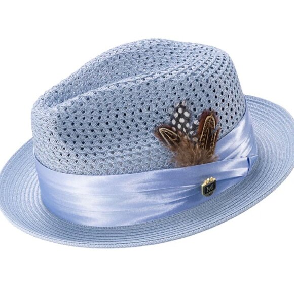 CAROLINA Solid Color Pinch Braided Fedora With Matching Satin Ribbon H-34